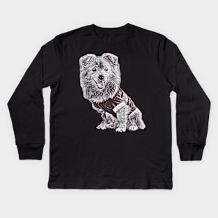 Pomeranian Portrait - Pomeranian Gift Black and White Sketch Kids Long Sleeve T-Shirt